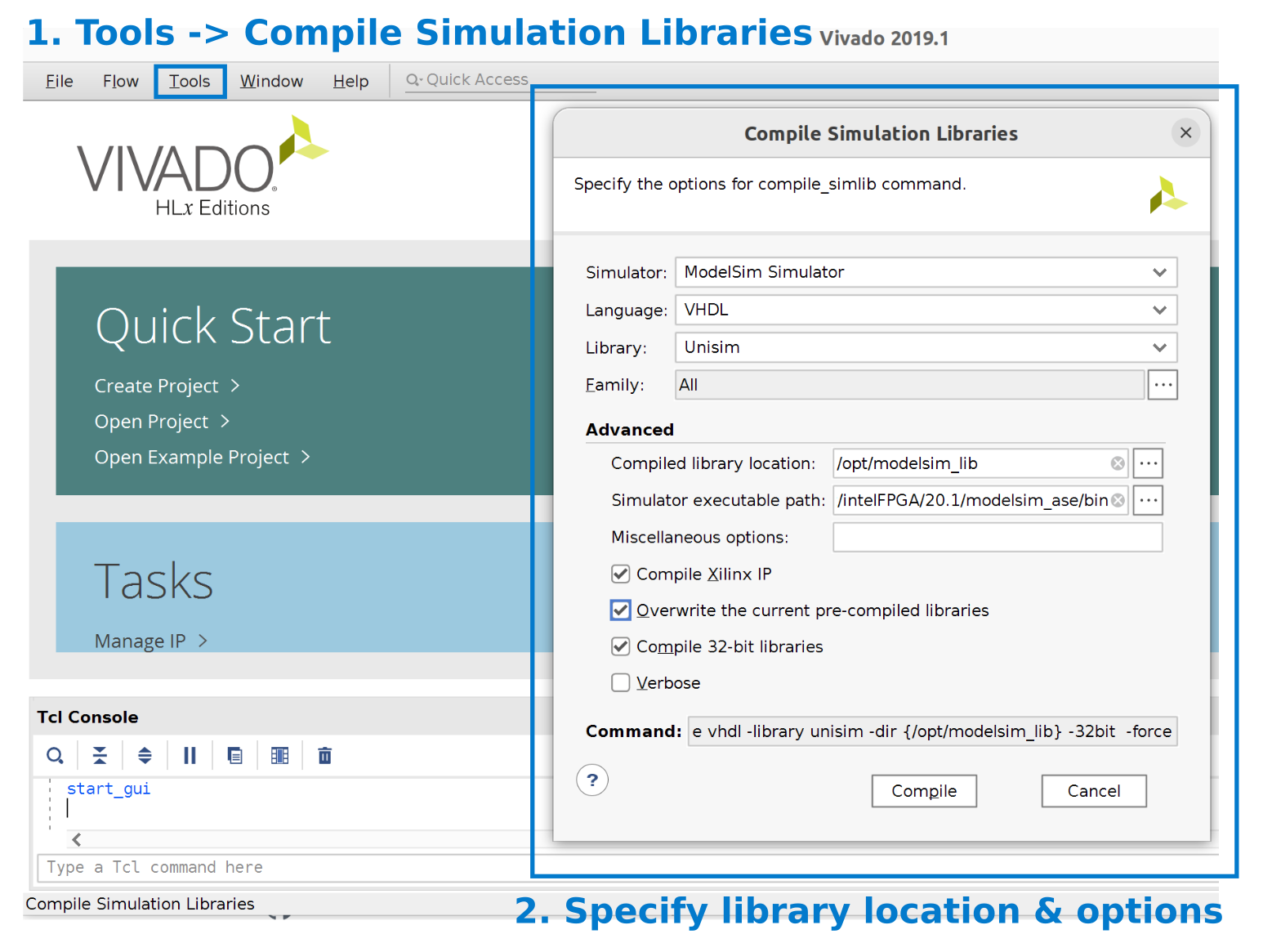 Compile ModelSim simulation library for Vivado floating point IPs